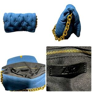 Zara blue denim quilted shoulder bag